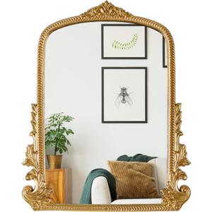 Gold Arched Mirror (15.9 * 19.8 inches) Ornate Baroque Arch Wall Mirror-for Living Rooms, Hallways, Fireplaces, Bathrooms, Entryways
