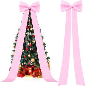 118x28 Inch Extra Large Christmas Tree Topper Bow Christmas Giant Satin Bow Decoration with Long Streamers Huge Oversized Topper Decor for Xmas Tree Holiday Party Door Wall(Pink, Satin)