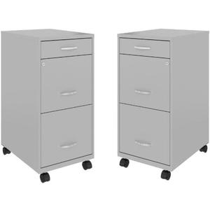 Home Square 3 Drawer Mobile Metal Filing Cabinet Set in Arctic Silver
