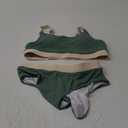 Women Sports High Waisted Swimsuits Two Piece Scoop Neck Crop Top Bikini Cheeky High Cut Ribbed Color Block Bathing Suit (Large, Army Green Swimsuit)