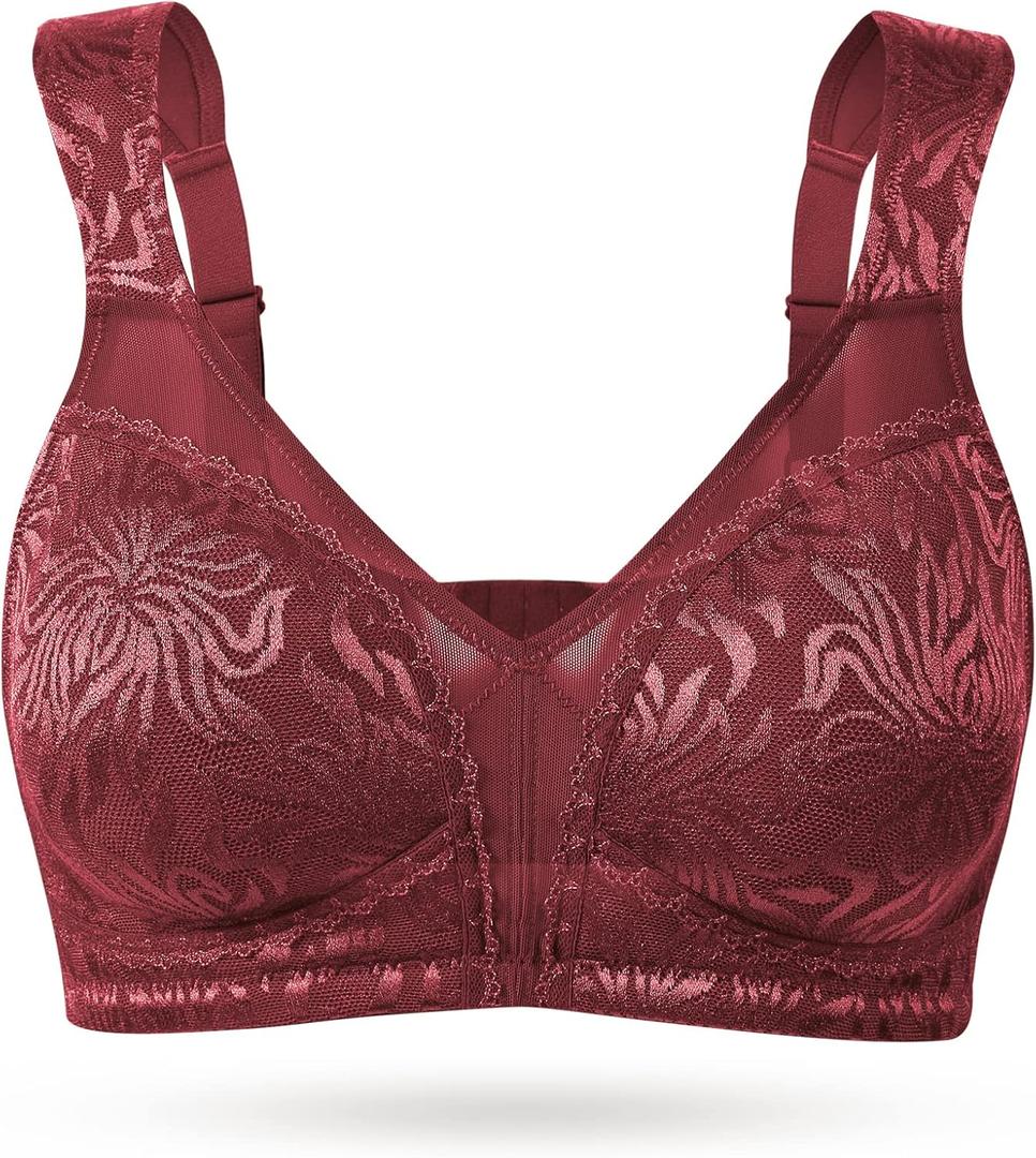 Wingslove Women's Full Coverage Non Padded Comfort Minimizer Wire-Free Bra Plus Size (42C, Wine Red)