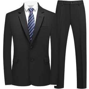 Mens Classical Business Suit, 2 Piece Set Casual Blazer Jacket Pants, Formal Dress Suit, Tuxedo for Wedding Prom (Small, Black)