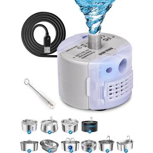 Cat Water Fountain Pump, Replacement Pump for 2L/ 3.2L / 4L Stainless Steel Cat Water Fountain, Ultra Quiet Fountain Pump SMA-800 Submersible Motor with IP68, Low Power Consumption 1.5W and USB Cable