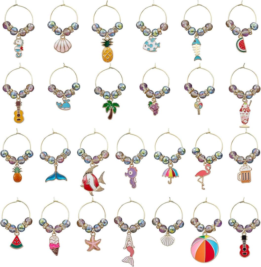 9-30 Pcs Wine Glass Charms Wine Charms for Stem Glasses for Drink Glass Tags for Cocktail Tasting Party Favors Supplies Goblet Charm