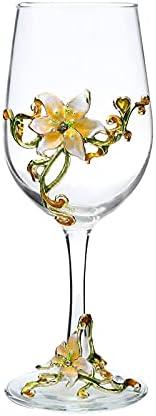 Enamel Flower Gin Balloon Glass Wine Glass Birthday Mothers Day Gifts (Yellow lily)