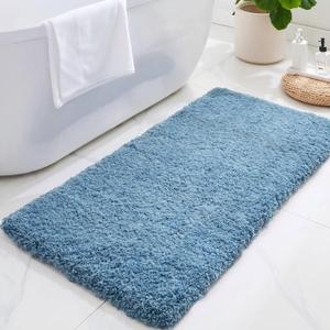 ILANGO Blue Bathroom Rugs 60" 24" Non Slip & Super Absorbent Extra Thick Soft, Washable Bath Carpet Runner for Floor, Microfiber Plush Shaggy Bath Mats with Rubber for Bedroom Bathtub Shower Room, 2' X 4'11"