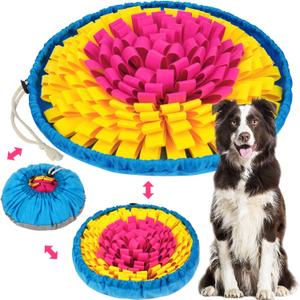 Vivifying Snuffle Mat for Dogs, Adjustable Sniff Mat for Small Medium and Large Dogs, Interactive Enrichment Toys for Slow Eating and Mental Stimulation, Rose Red Yellow