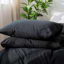 MooMee Bedding Pillowcases Pack of 2 100% Washed Cotton Linen Like Textured Breathable Durable Soft Comfy (Solid Black, King)