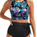 Aqua Eve Women High Waisted Bikini Set Racerback Swimsuit Two Piece Bathing Suit High Neck Swimwear (M)