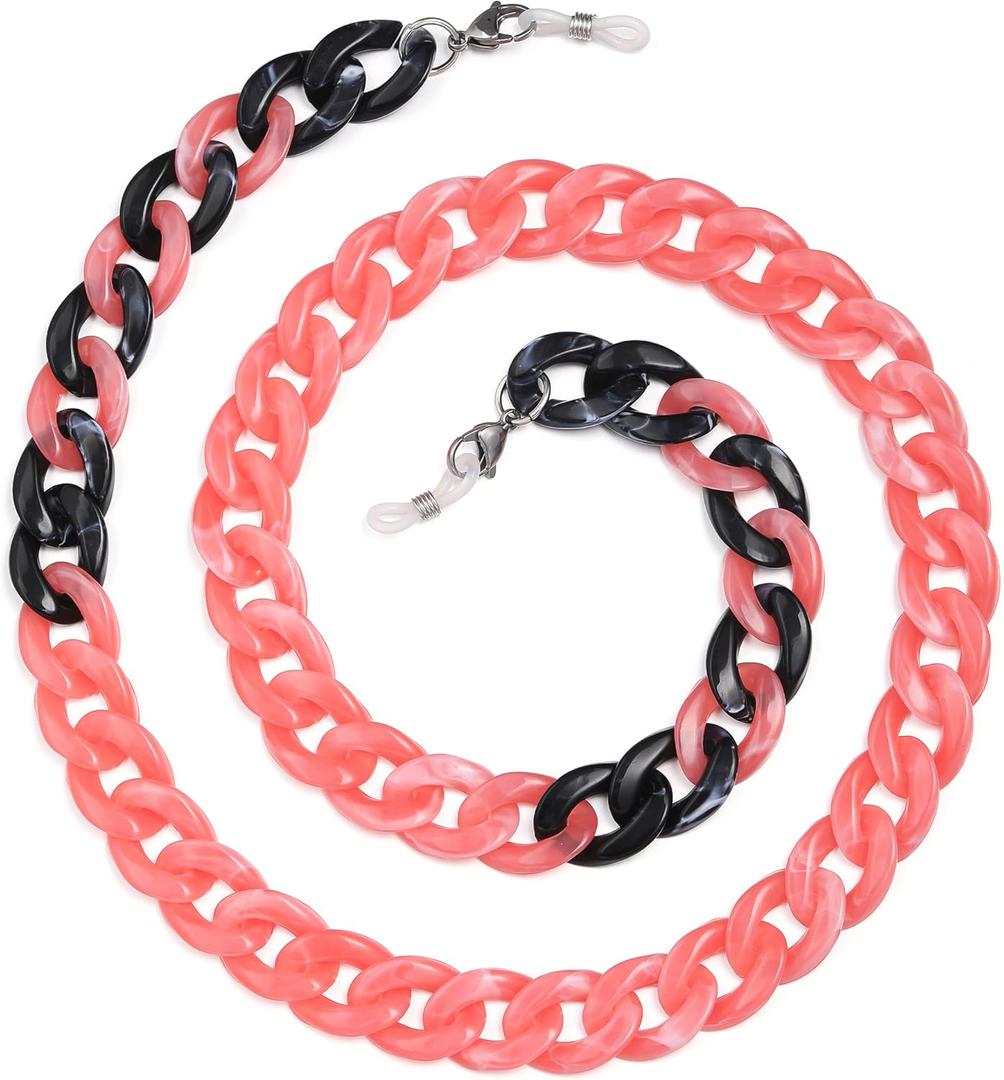 Acrylic Glasses Chain for Women Eye Glasses Holders Around Neck Eyeglass Chain Sunglasses Strap Glasses Lanyard (Blackmixpink)