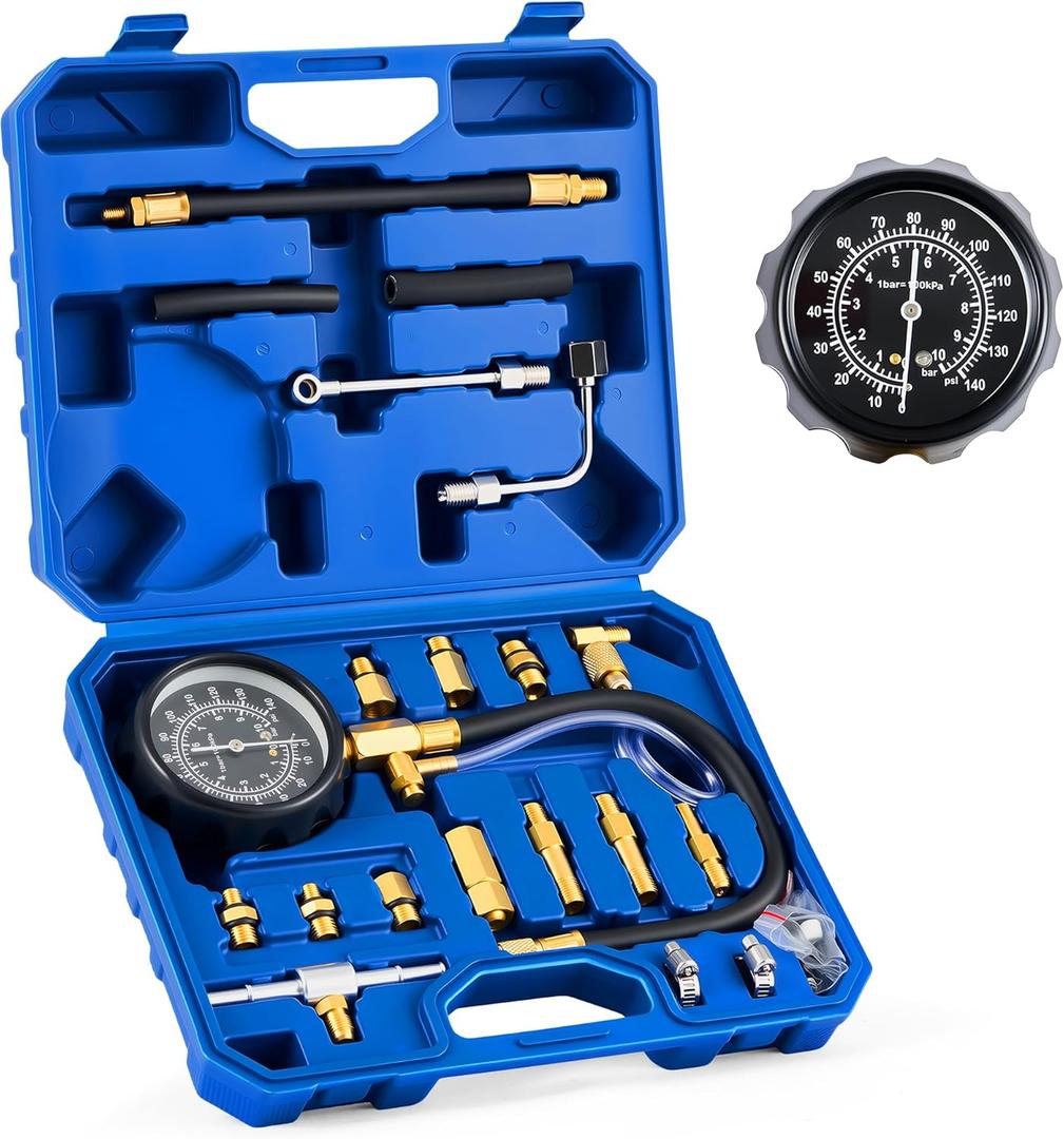 Orion Motor Tech Fuel Pressure Test Kit, Fuel Pressure Tester with 0-140 psi Fuel Pressure Gauge Hoses Adapters, Heavy-Duty Fuel Pressure Gauge Kit Gasoline Car Truck Motorcycle Diagnostic Tool