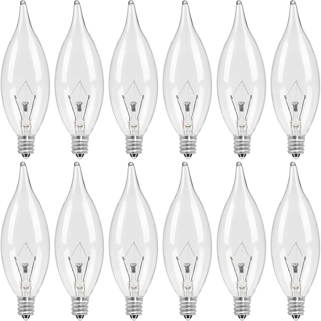 COLWATT 12-Pack Candelabra Light Bulbs 40W Warm White 2500K, 380 Lumen Candle Chandelier Bulb for Ceiling Fan, Pendants or Outdoor, CA10 Clear Type B E12 Base Dimmable