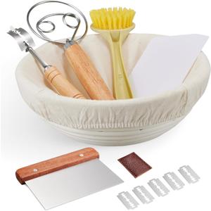 Banneton Bread Proofing Basket Banneton Basket Set Sourdough Proofing Basket Round Proofing Bowls Handmade Rattan Baskets and Liners (Round 9 inch Baking Set)