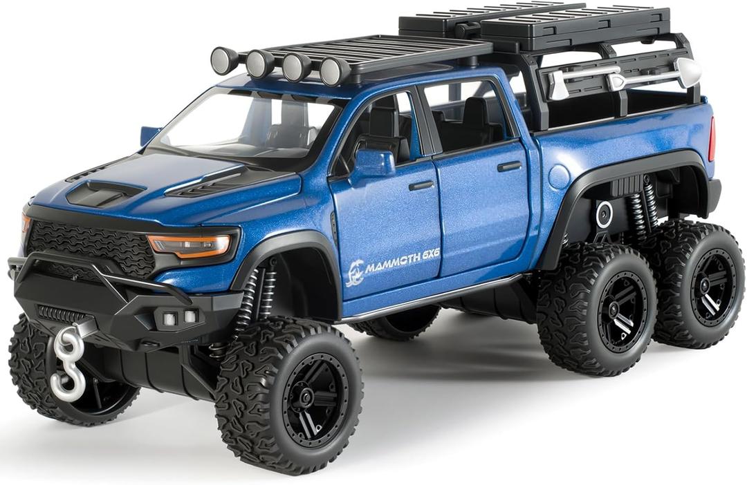 Toy Trucks for Boys 1/32 Diecast Trucks Mammoth Model Truck,Collectible Pickup Truck Model Kit,Pull Back Cars with Lights and Sounds,Toy Trucks for Boys Age 4-7Blue