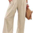Chatinction Women Linen Palazzo Pants Flowy Wide Leg High Waist Lounge Boho Pant Trousers with Pockets (Small, Beige)
