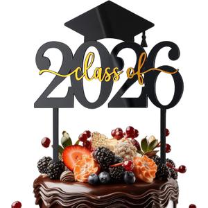 Chengu 2026 Acrylic Graduation Cake Topper Class of 2026 Congrats Grad Party Decorations Gold Celebration Cake Topper for Congrats Grad High School College Graduate Party Supplies(Black,Gold)