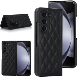 for Samsung Galaxy Z Fold 6 Mobile Phone Case Soft Diamond Grain Leather and Hard PC Shell Folding Mobile Phone Case Anti-Fall Durable Simple Atmosphere Slim and Stylish Black