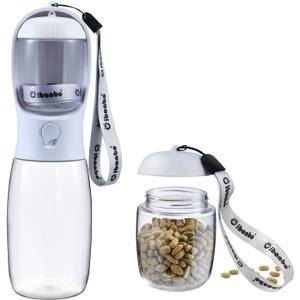 Dog Water Bottle with Food Container, Travel Puppy Water Bowl, Portable Pet Dispenser, Dog Stuff Accessories Items, Puppy Essentials Necessities for Yorkie Chihuahua Cat Walking and Hiking (19 oz, #09 White)