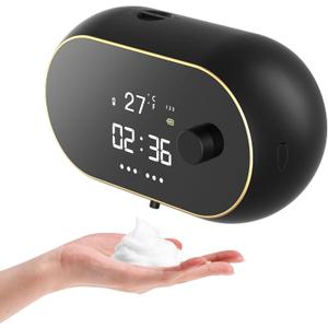 Automatic Soap Dispenser Foam Bathroom: Wall Mount Rechargeable Touchless Adjustable Auto Smart Electric Plastic Black Foaming Soap Dispenser with Clock - Kitchen - Hand Dish Lotion Couple Kids