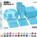 350 Pcs Light Blue Plastic Plates For Party, Light Blue Disposable Plates Set, 50 Of Each 9" Dinner Plate Set, 7" Dessert Plate, Cups, Napkins & Cutlery Plastic Dinnerware Set Exquisite