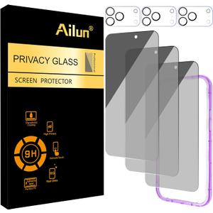 Ailun 3 Pack for iPhone 17 Pro Max Privacy Screen Protector [6.9 inch]+ 3 Pack Camera Lens Protector with Installation Frame,Dynamic Island Compatible,Anti Spy Tempered Glass[9H Hardness]-HD