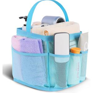 2 Pack Mesh Shower Caddy Portable for College Dorm Room Essentials, Shower Caddy Dorm with 8-Pocket Large Capacity,Shower Bag for Beach,Swimming,Gym (All Ice Blue)