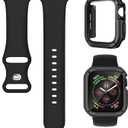 2 x 3-in-1 Silicone Band and Rugged Case Compatible for Apple Watch Bands 44mm 45mm 46mm 42mm 40mm 41mm, Sport Strap and Protective Cover with Screen Protector for iWatch Series 11 10 9 8 7 6 5 4 SE3
