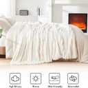 Lotus Karen Blanket for Bed Queen Size, Cozy Soft Fluffy Fuzzy Cream White Blanket, Striped Warm Thick Furry Plush Shaggy Large Blankets for Women, 90x90 Inches