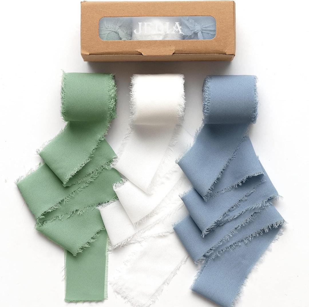 Graduation Ribbon, 3 Rolls Dusty Blue Flower Ribbon for Gift Wrapping, 1 1/2 inch x 7Yd Green Ribbons for Flower Bouquet, Wedding Invitations, Bridal Bouquets, DIY Crafts