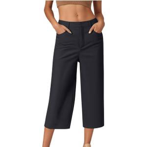 Women's Wide Leg Capri Pants Work Cropped Pants Casual Summer Capris High Waisted Crop Palazzo M