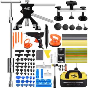 Super PDR 93PCS Paintless Dent Repair Kit, Car Dent Removal Tools, PDR Tools, Dent Puller Kit with Dent Lifter, Bridge Puller, Slide Hammer T-Bar for Car Body Dents, Kit Includes Glue Removal Tool