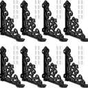 Blulu 8 Pack Cast Iron Brackets Antique Style Shelf Brackets with Screws 3 7/8" x 3 7/8" Decorative Wall Mount Mental Shelving Heavy Duty Victorian Style Shelf (Black)