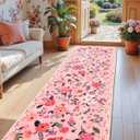 Pink Floral Runner Rug, 2x6 Flowers Printed Washable Rugs with Non Slip Backing for Girls Bedroom Kitchen Hallway, Cute Carpet Runners Home Aesthetic Decor