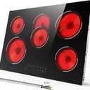 5 Burner Electric Cooktop, 30 Inch 8400W Built-in Electric Stovetop, Glass Ceramic Cooktop with Expanded Zone, Slide Touch Control, Child Lock, Timer, Pause, 220V - 240V Hard Wire, No Plug