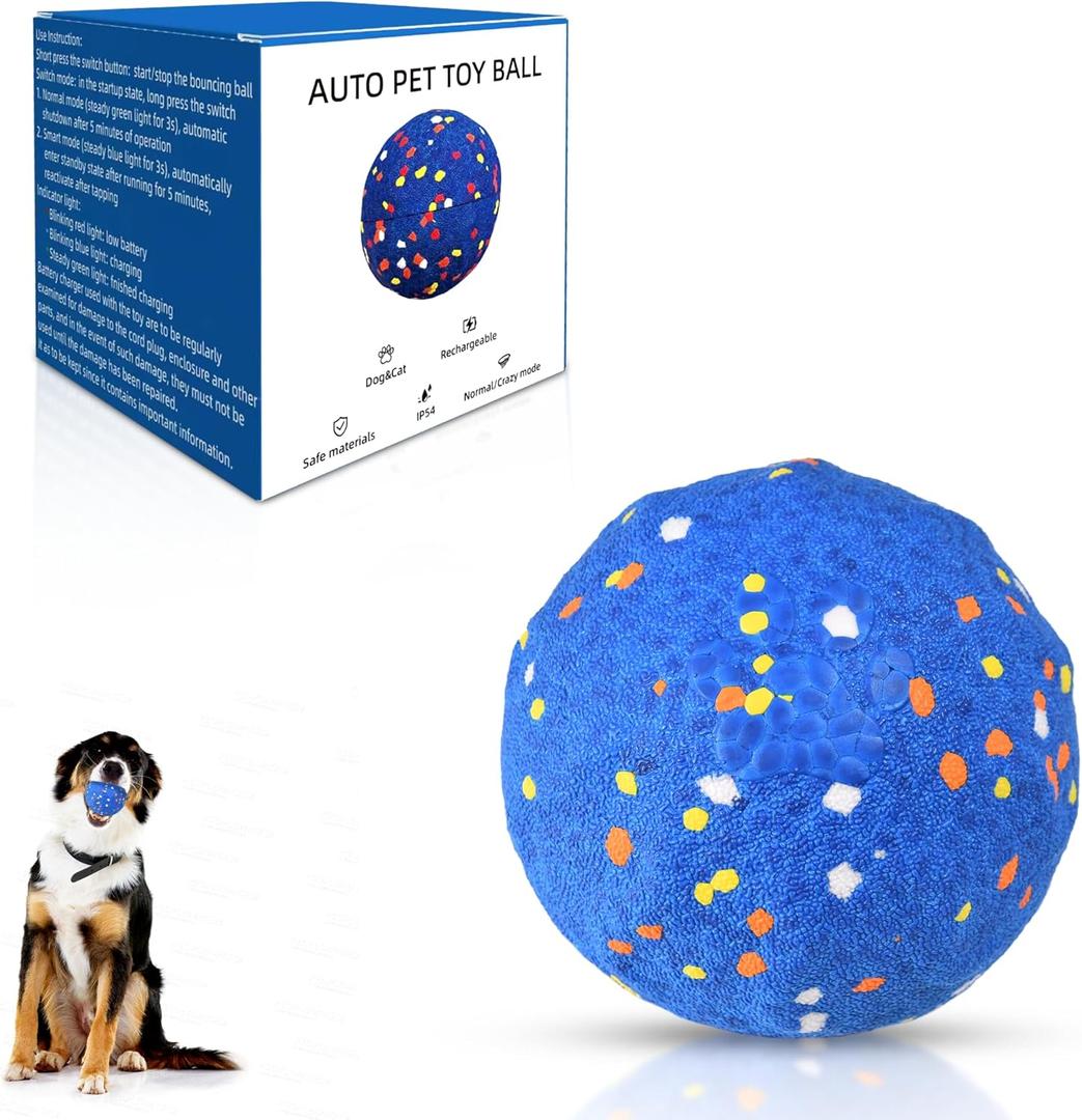 Smart Interactive Dog ToysNew E-TPU Material Automatic Moving, Crazy Bouncing and Rotating Interactive Dog Ball,IPX7 Waterproof Design,Pet Active Rolling Ball for Medium and Large Dogs (Blue)