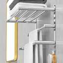 CAXIMSY Adjustable Towel Bar for Bathroom Wall Mount17-30.7inch Adhesive Shower Towel Rack Stainless Steel Bath Towel Holders for Toilet Kitchen Double Towel Hanger (3-Layer Towel Rack)