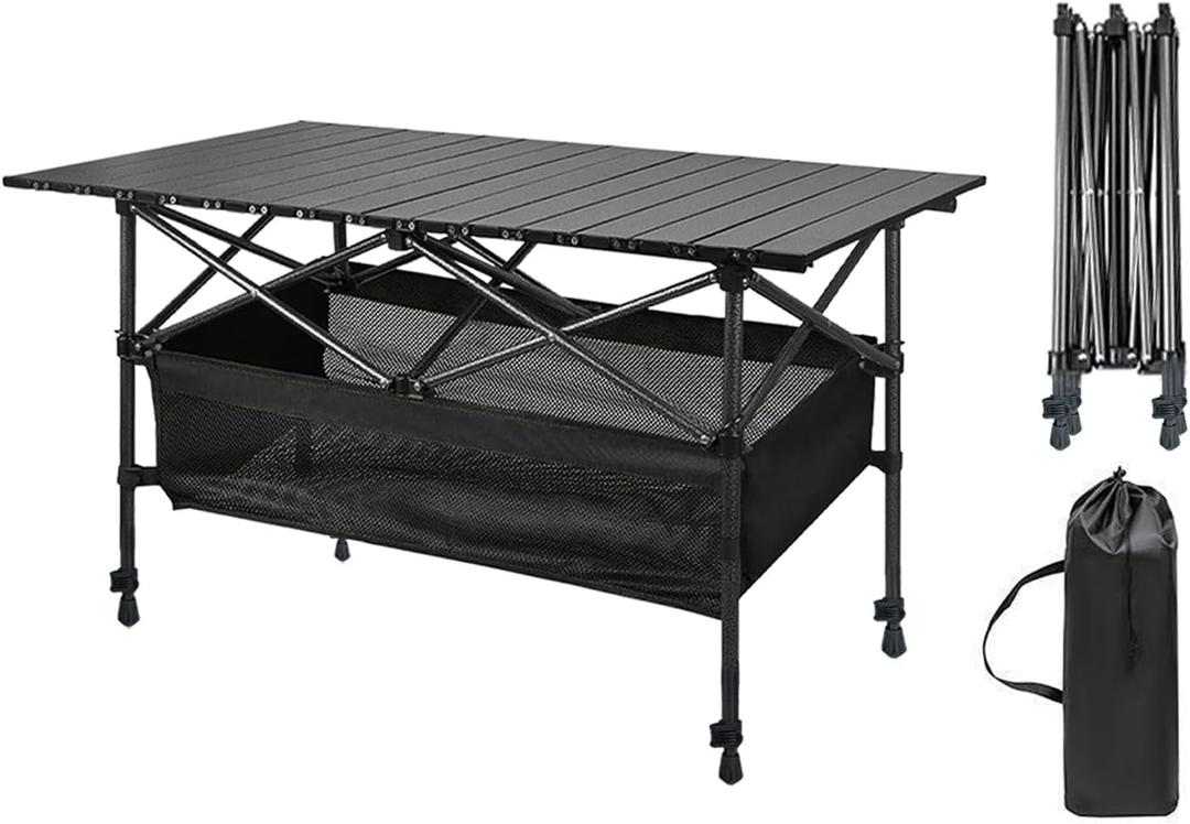 Foldable Camping Table, Portable Aluminum Folding Camp Table That Fold Up Lightweight, Grill Beach Table for Outdoor, Backyard, BBQ, Party, Patio, Picnic (47.2*21.6*29.5, Carbon Black)