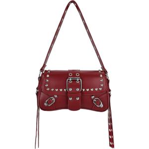 Women Studded Rivet Punk Shoulder Bags Y2K Trendy Purse PU Leather Hobo Bag Small Clutch Cute Purse (9.1 x 5.1 x 2.4 in)