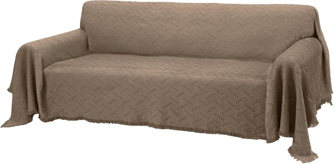 Rose Home Fashion Geometrical Throw Sofa Cover Blanket, Washable Couch Covers for 3 Cushion Couch Sofa Pet Friendly, Furniture Protector for Dogs (X-Large, Taupe)