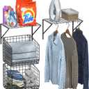 2 Pack Laundry Room Shelves with Wire Baskets, Over the Washer and Dryer Shelf, Wall Mounted Storage and Clothes Drying Rack, Wire Shelves Baskets for Laundry Closet Organization and Storage-Black