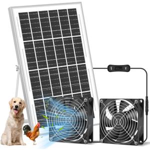 Solar Exhaust Fan, 20W Waterproofed IP68 Solar Panel + Two 4.72" Ventilation Vent Fan, Solar Powered Fan Kit, High Speed Solar Powered Exhaust Fan for Shed, Chicken Coop, Greenhouse, Dog House