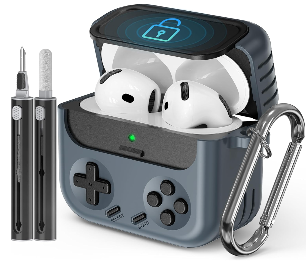 Inesore for Airpods 4 Case with Lock,Compatible with Airpods 4 with Active Noise Cancellation Cases,Classic Cool Funny Game Console Air pods4 Case Cover for Men Boy with Cleaner Kit(Black)
