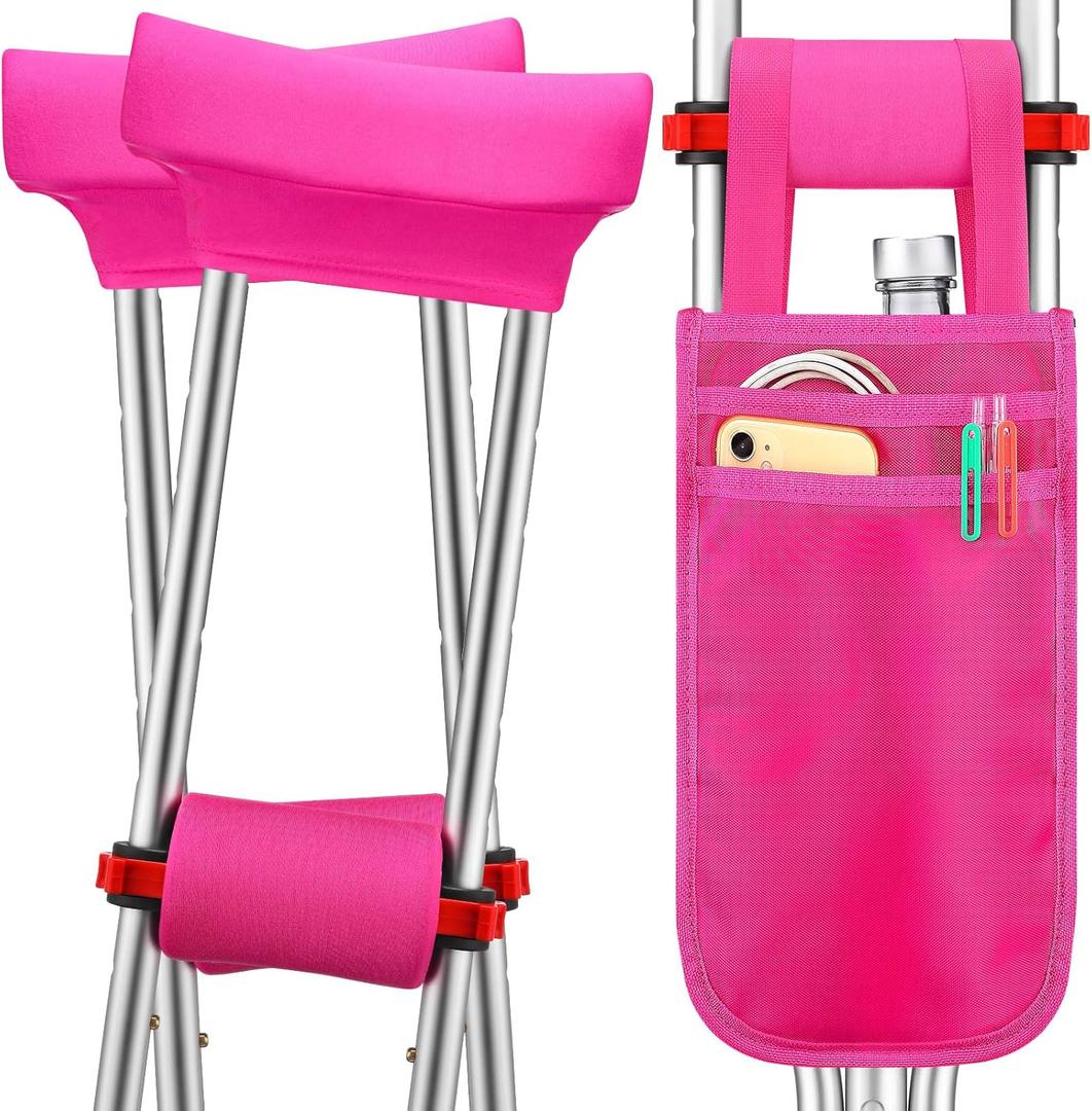 Threlaco 5 Pcs Crutch Pads, Bag, Underarm Crutches Padding Cover for Adults Armpit Padding, Pouch, Lightweight Accessories for Adult Youth Walking(Pink)
