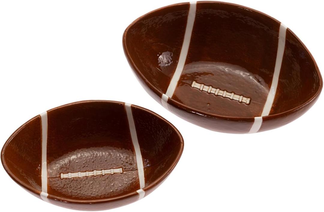 Boston International Ceramic Bowls Nesting Serving Bowl Set, 2 Sizes, Football Fever