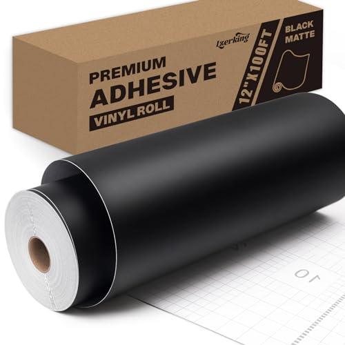 Lzerking Permanent Vinyl - 12" x100FT Black Matte Adhesive Vinyl Roll, Compatible with Cricut, Silhouette, Cameo, Craft Die Cutters, Scrapbooking