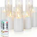 Homemory Pure White Flickering Flameless Candles, Battery Operated Acrylic LED Pillar Candles with Remote Control and Timer, Set of 9
