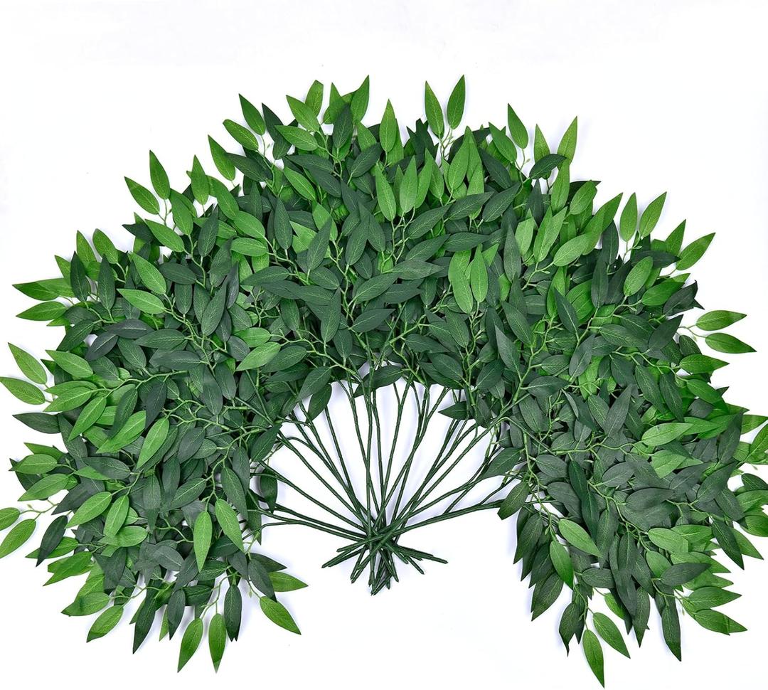 20pcs Artificial Italian Ruscus Greenery Stems  26 Faux Silk Leaf Branches for Wedding Arch, Centerpieces, Bouquets, and Home Decor