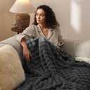 Bedsure 3D Fleece Bubble Blanket for Couch - GentleSoft Grey Throw Blanket for Sofa Bed Room Decor - Luxury Soft Cozy Gifts for Women, Lightweight, All Seasons, Dark Grey, 50"60"