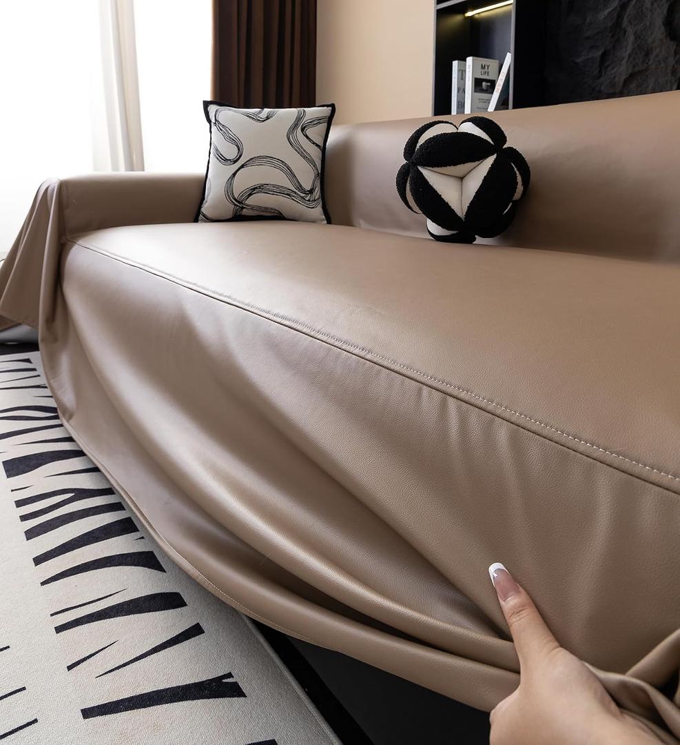 vctops Waterproof Thick PU Leather Sofa Covers for Sectional Sofa Luxury Couch Cover for Dogs Loveseat Covers Futon Cover L Shaped Cover Wipeable Couch Protector (Light Coffee,71"x51")