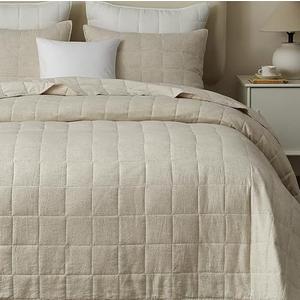 Powdion French Linen Quilt Queen Size, 3PCS Pre-Washed Stitch Coverlet Set | Oversized European vintage bedspread, 100% linen front & cotton back, All-Season Ultra Soft Bedding with 2 20x26 Pillow Shams